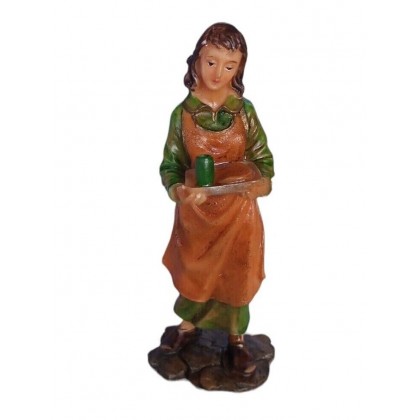 Statuina Pastore per Presepe Donna con Vassoio h 12