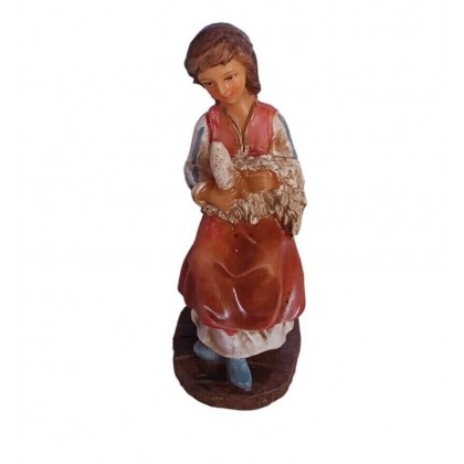 Statuina Pastore per Presepe Donna che fila la lana h 12