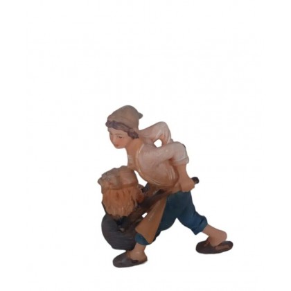 Statuina Pastore per Presepe Ragazzo con Carriola h 12 cm