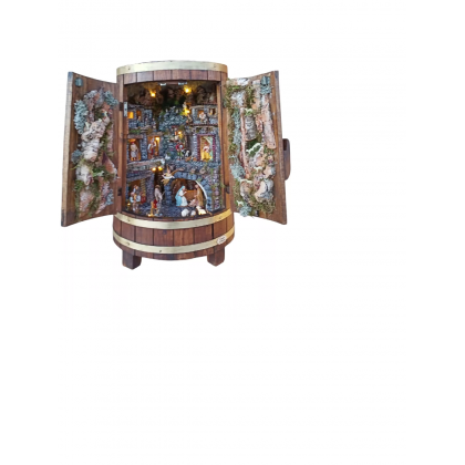 Presepe artigianale in un Tinozza di Legno con Personaggi...