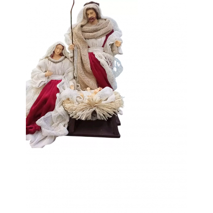 Natività con Tessuti in Pizzo e Velluto Bordeaux H 35 cm...