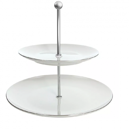 Alzata 2 Ripiani Metropolis fascetta Platino Porcellana