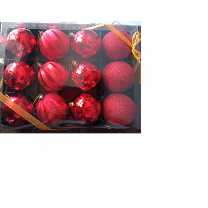 12 Palline in PVC Rosso-Glitter 8cm assortite