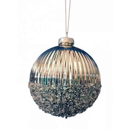 Pallina di Natale Vetro Silver Rigata con Paillettes Ø 10 cm