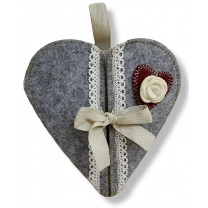 Portacucito in feltro forma cuore grigio shabby country,...