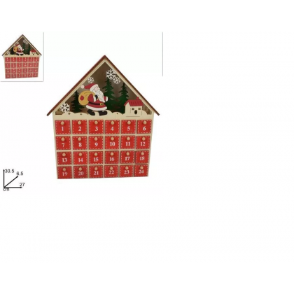 Calendario d'Avvento forma Casetta in Legno con luci Led...