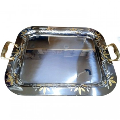 Vassoio Acciaio con decoro cesellato Oro 18K Elegant Gioiel