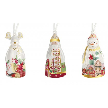 3 Campanelle in Porcellana decoro Rosso-Verde