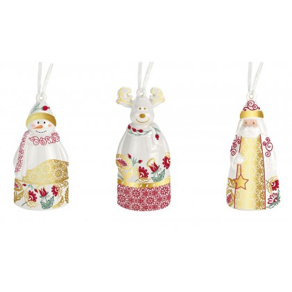 3 Campanelle in Porcellana decoro Oro-Rosso