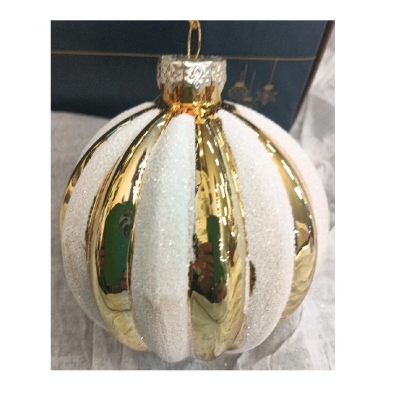 Pallina di Natale Vetro tonda 8 cm colore Bianco-Oro