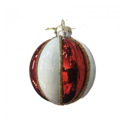 Pallina di Natale Vetro tonda 8 cm colore Bianco-Rosso