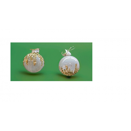 2 Palline Natalizie Vetro Bianco decoro Oro D.10 cm