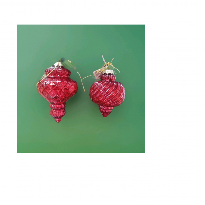 2 Palline di Natale in Vetro a Goccia colore Rosso...