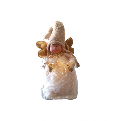 Angelo in Tessuto con Cappello Beige e Stella luci Led h...