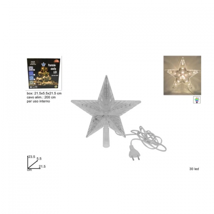 Puntale Albero di Natale Stella Luminosa Luci 30 Led