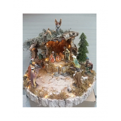 Presepe artigianale con Personaggi h 9 cm Base in legno...