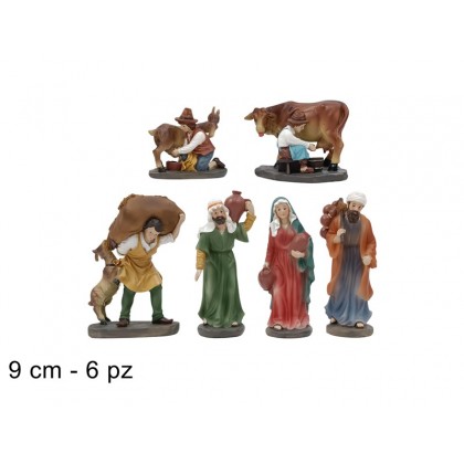 Set 6 Pastori-Mestieri 9cm per Presepe, Resina, marca Due...