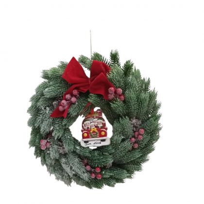 Ghirlanda natalizia rotonda innevata Bacche Rosse in PVC...