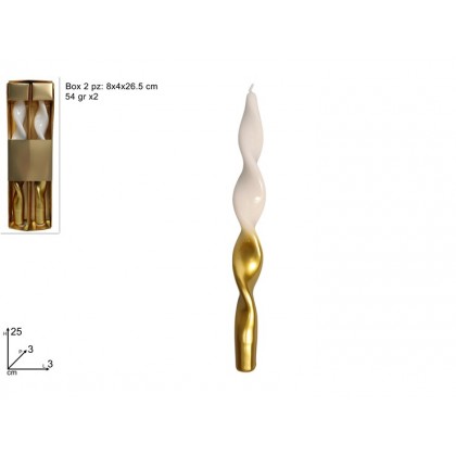 Set 2 Candele Fiamma panna-oro h 25 cm