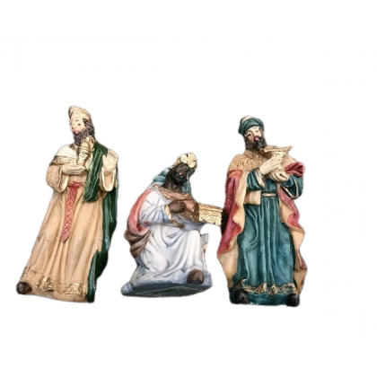 Tris Re-Magi in resina colorata particolari oro 12 cm