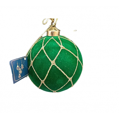 3 Palline Natalizie vetro e Velluto Verde D.10 cm assortite