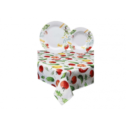 Servizio 12 Piatti Porcellana Multicolore con Tovaglia...