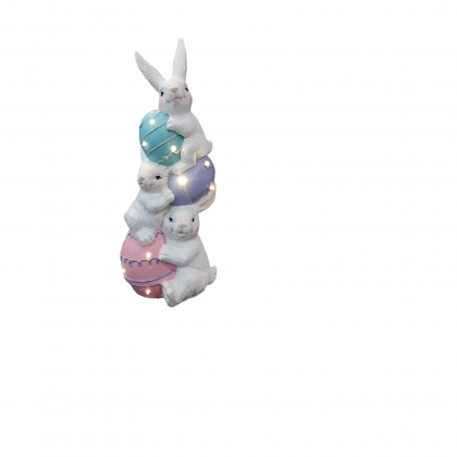 Decorazione Pasqua 3 Conigli Bianchi con uova in resina...