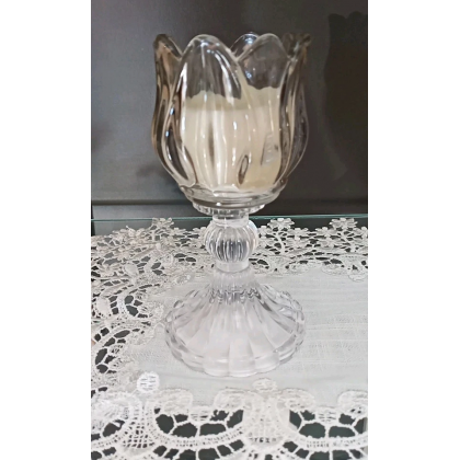 Candela Profumata Sale Marino Calice Vetro Tulipano H 16,5cm