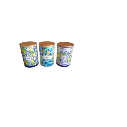 3 Barattoli Cucina Sale-Zucchero-Caffè Ceramica Stampa...