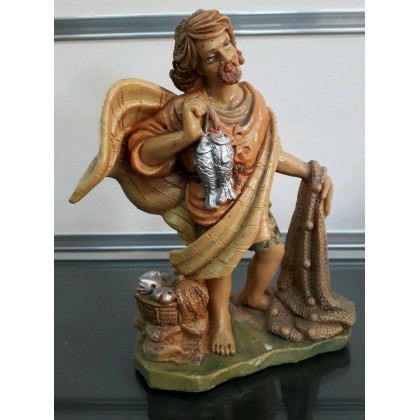 Statuina Pastore presepe 20cm pescatore con rete Euromarchi