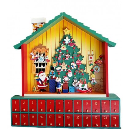 Calendario d'avvento in legno casa di babbo natale
